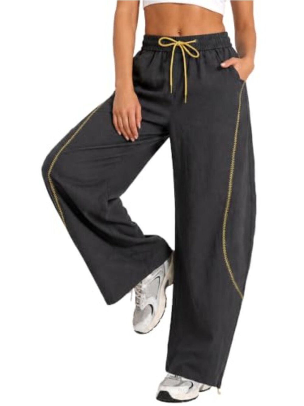 Women's Lightweight Nylon Parachute Pants Hip Hop Dance Wide Leg Drawstring